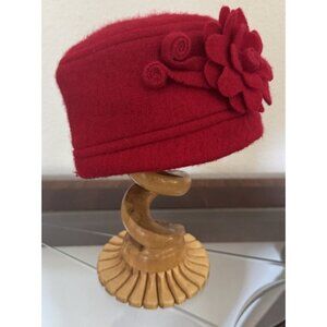 Adora Woman's Vintage Red 100% Wool Floral Hat One Size